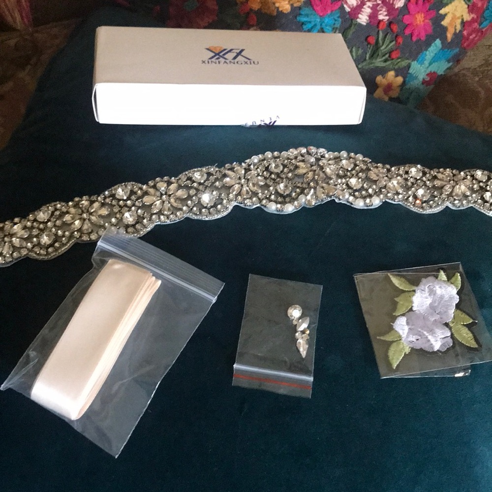 XINFANGXIU Rhinestone Tie Belt or Sew on Appliqué